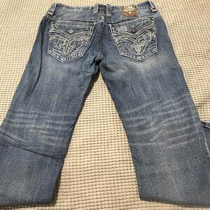 Men's Rock Revival LA Straight distressed embroidered pockets pants size 38x31
